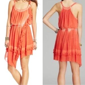 Free People Aphrodite Dip Dye Pimento Orange Asymmetrical Dress